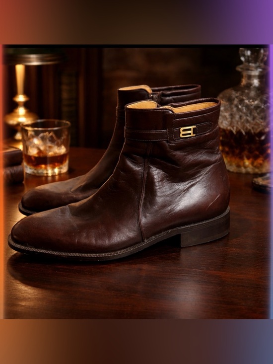 Bally Brown Leather Ankle Rudy Boots with Golden Buckle size 8.5 main image 9